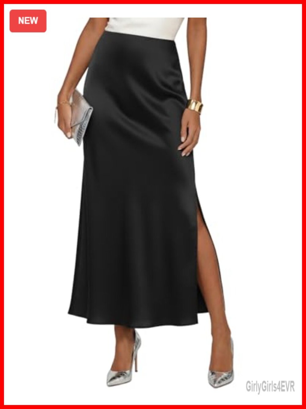 Satin High Waisted Side Split Maxi Skirt Long Flowy A-Line